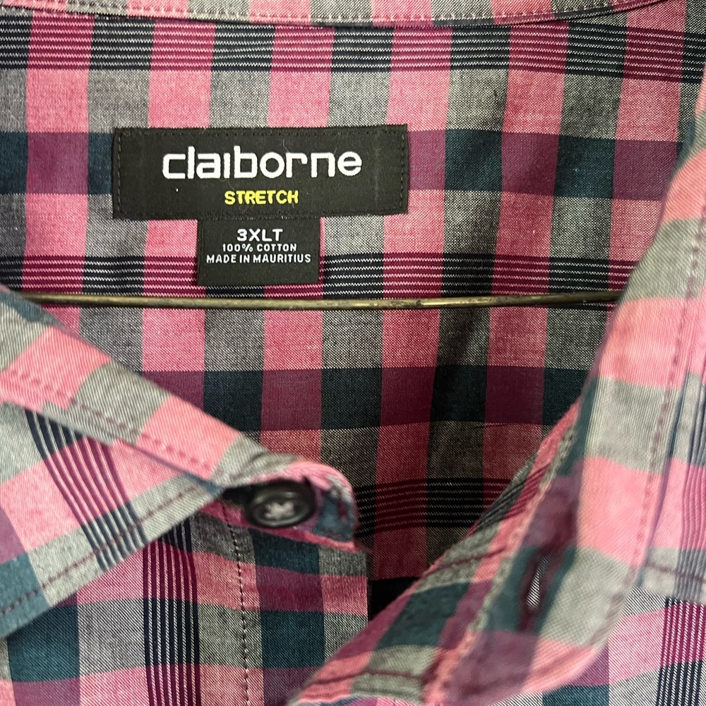 Claiborne Men's Pink and Gray Checkered Shirt